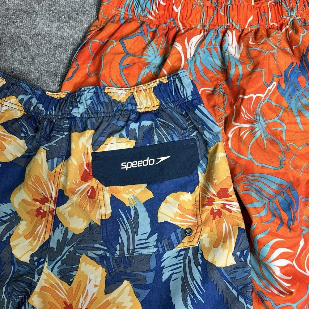 Speedo Swim‎ Trunks Lot (2) Boy's M Blue Orange Tropical Print